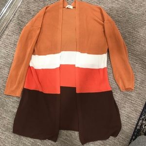 Mid length Cardigan (orange, white,coral, brown)